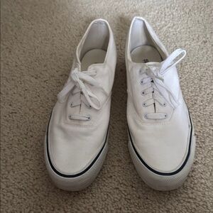 Sperry White Canvas Sneakers with Black Stripe
